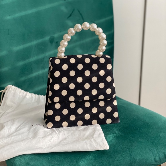 Black and Off White Polka Dotted Handbag - Picture 2 of 9